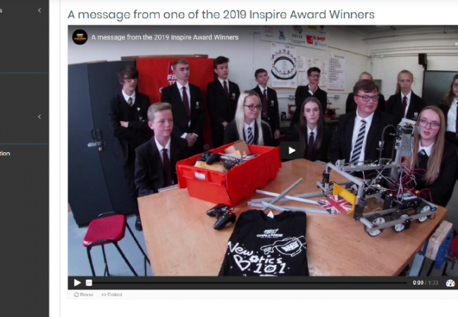 FIRST Tech Challenge UK - Inspire Award message